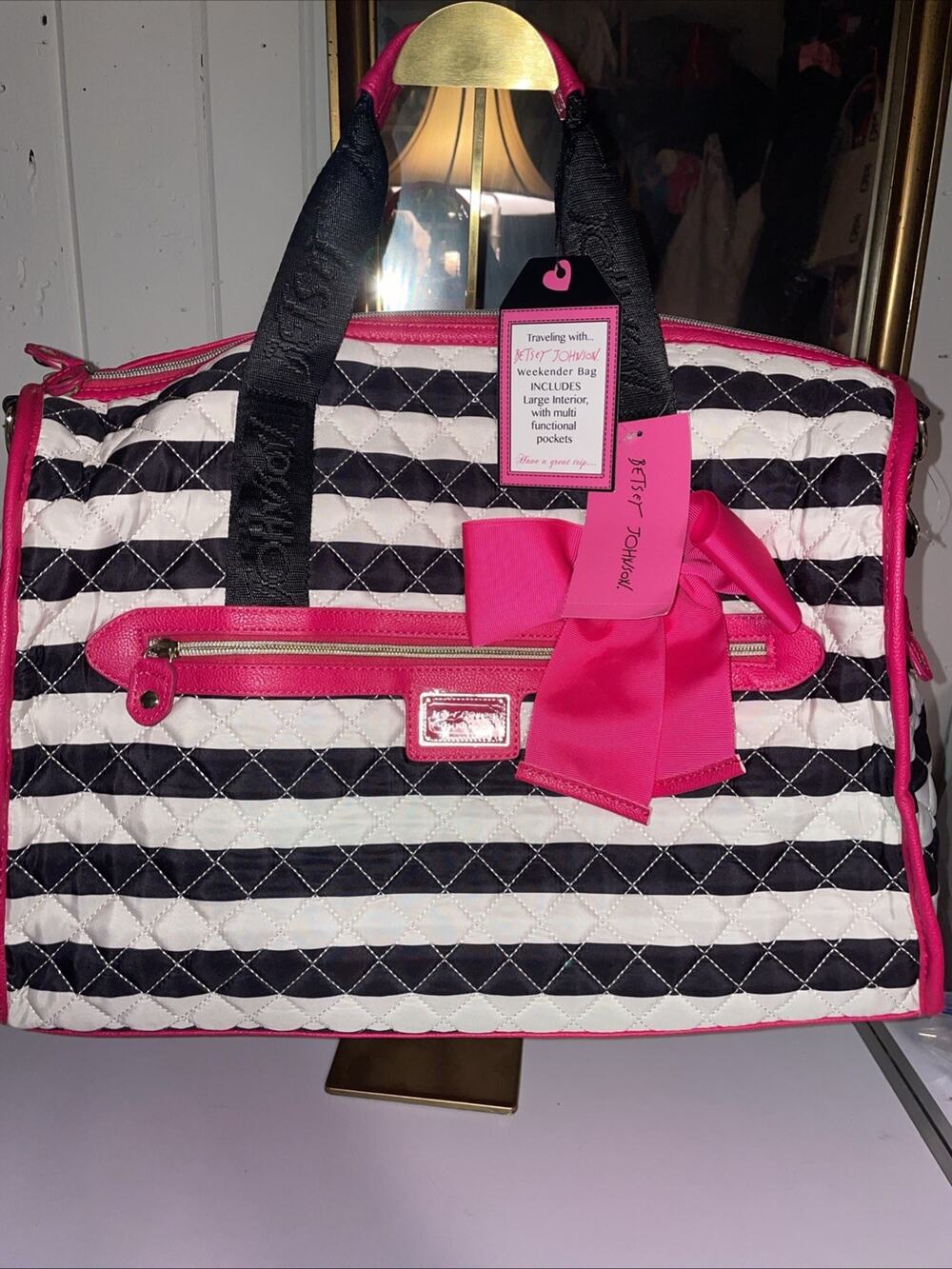 Betsey Johnston Cotton Quilted Weekender Travel Duffel Bag NWT